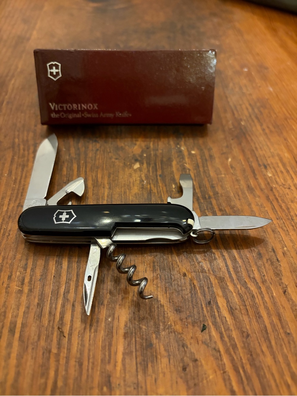 Victorinox Black Swiss Army Pocket Knife with Corkscrew and Tools